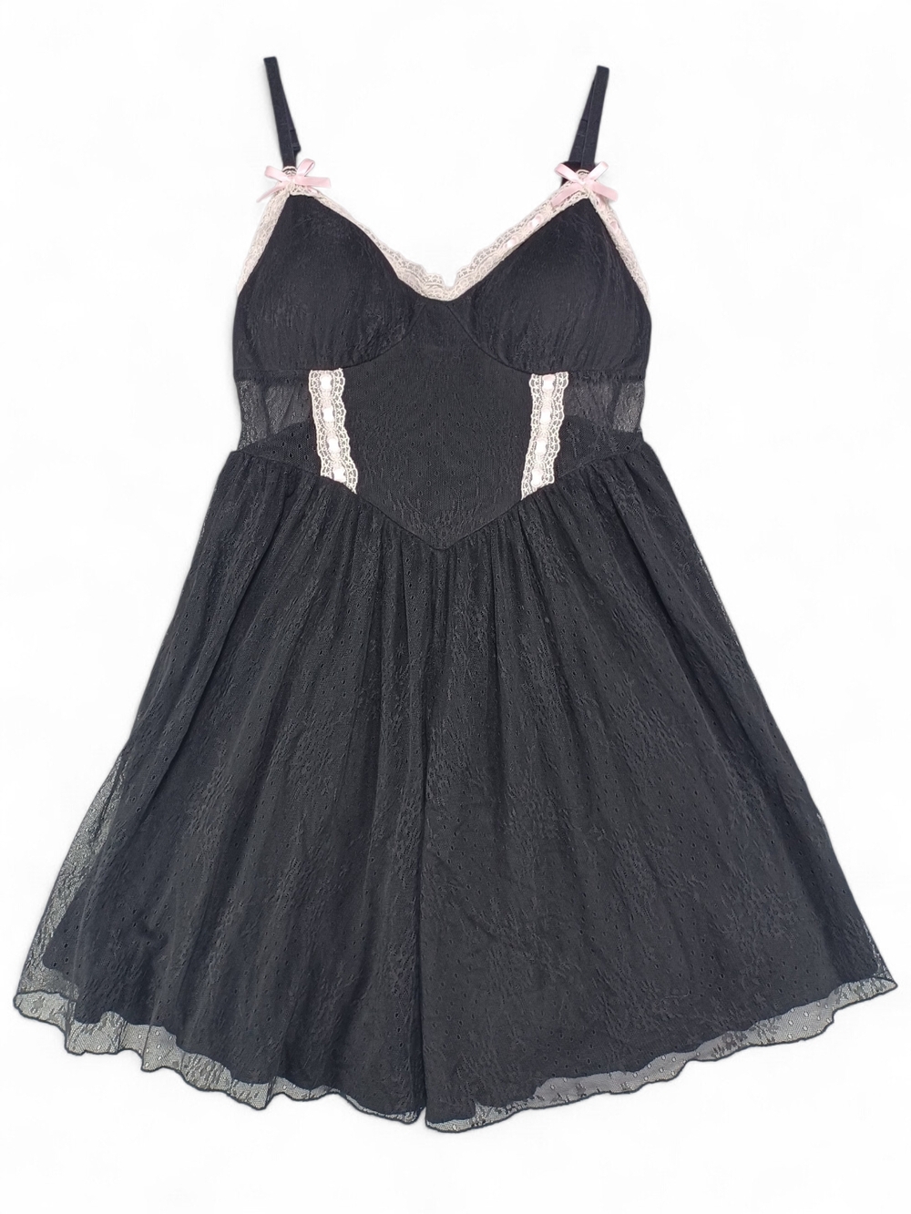 My Violet Black Mesh Babydoll Mini Slip Dress S Coquette Fairy Grunge Y2K Goth